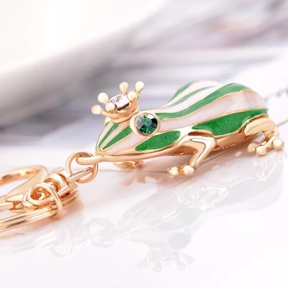 The Frog Prince Green and White Striped Keychain Charm - Picture 4 of 16